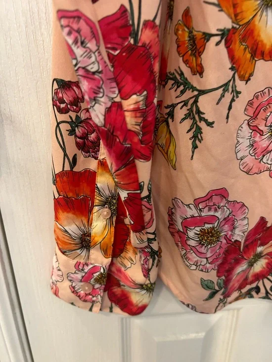 Express Peach Floral Button-Down Shirt with Red & Yellow Blooms - Picture 9 of 9